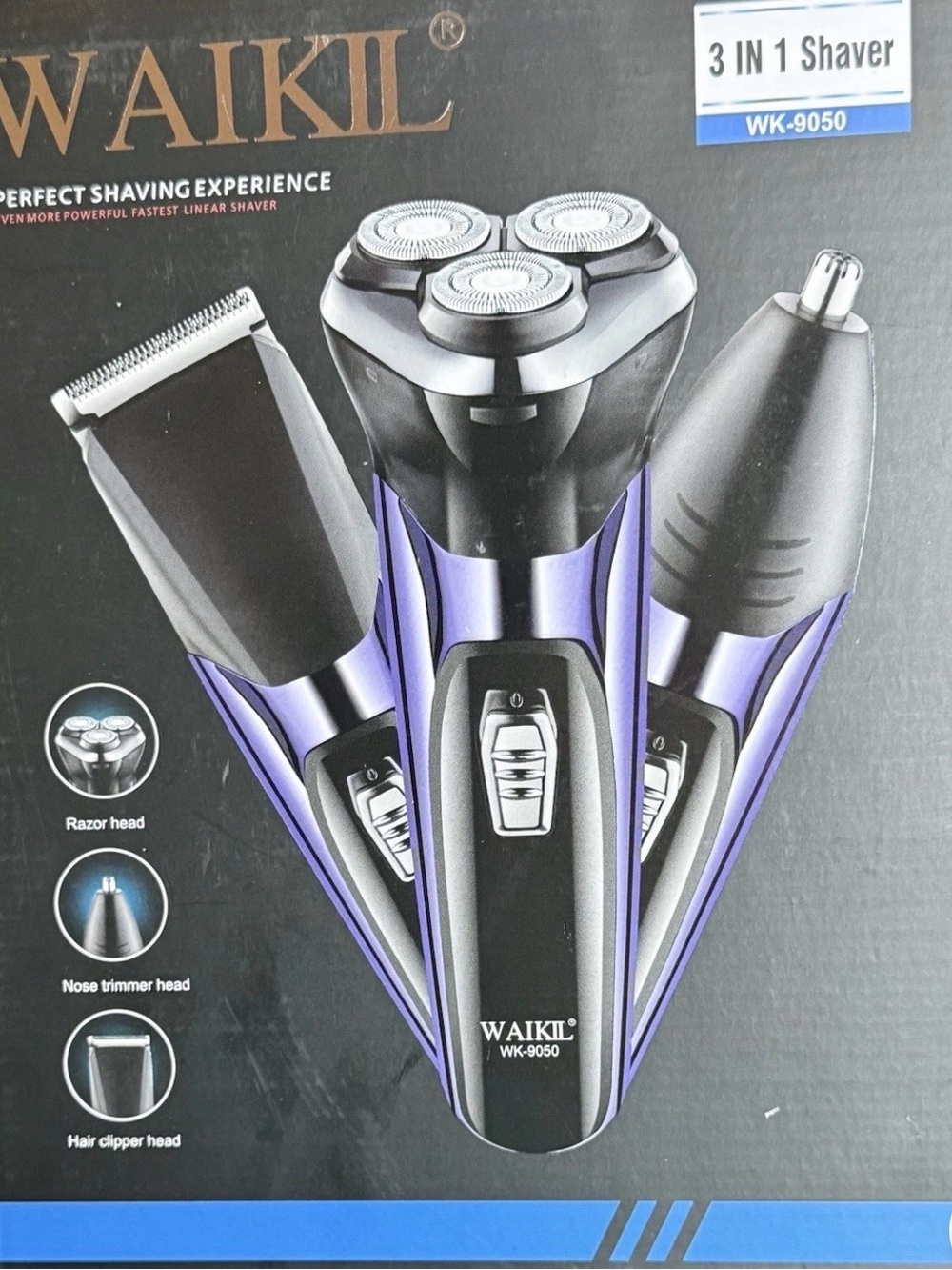 WAIKIL 3-in-1 Rechargeable Electric Shaver Men’s Grooming Kit Hair, Nose & Beard